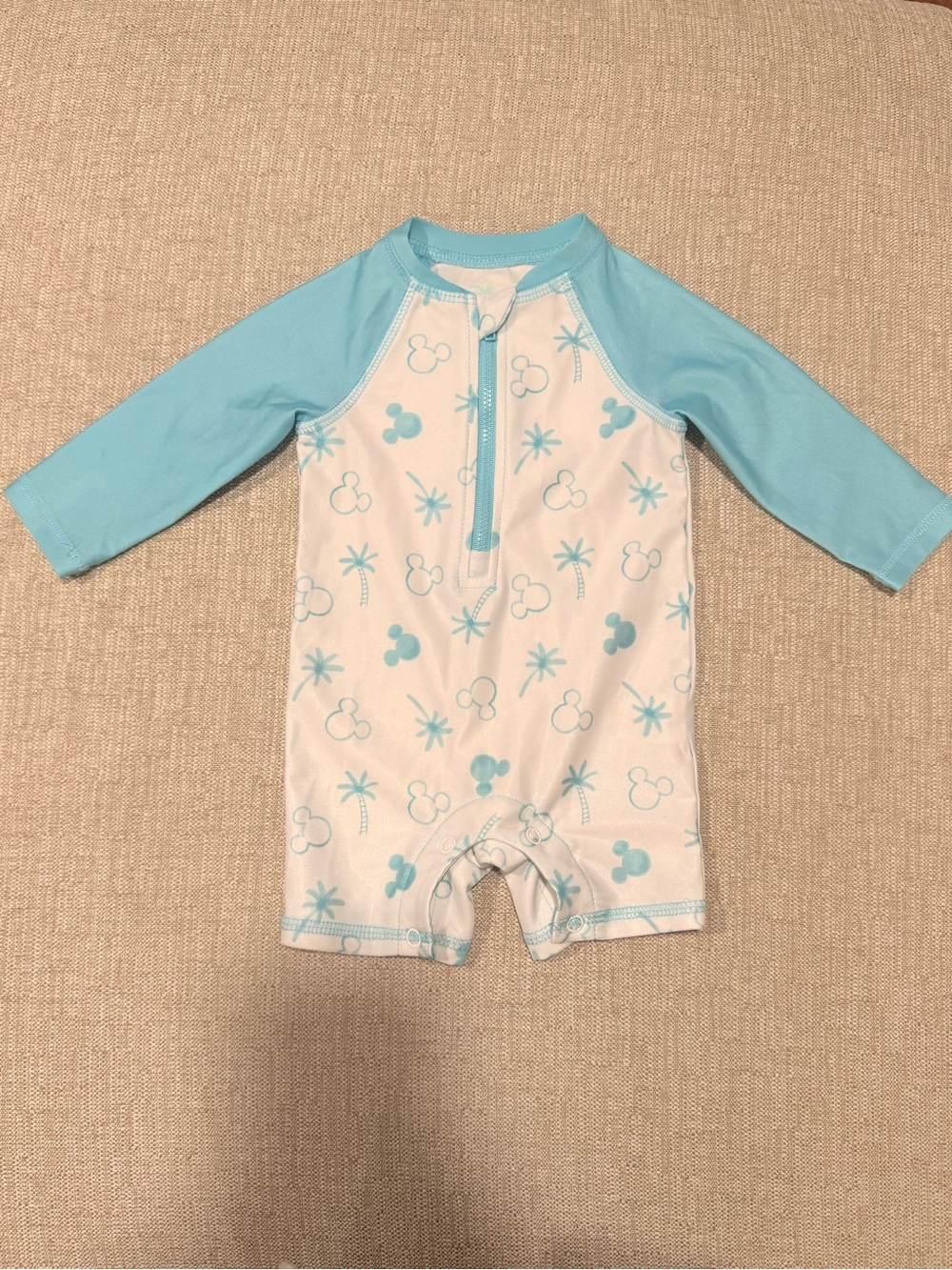Disney Light Blue & White Long-Sleeve Rashguard One-Piece